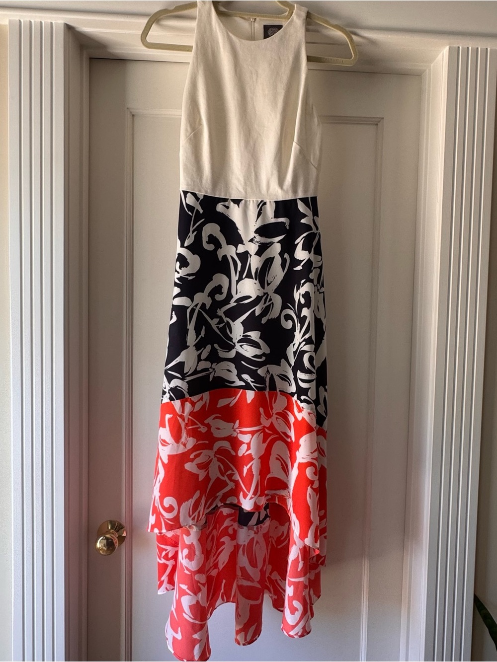 Vince Camuto High-Low Floral Dress, White, Blue and orange, size 4